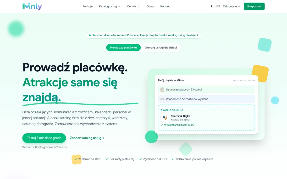 Minly, aplikacja do zarządzania placówką opieki nad dziećmi