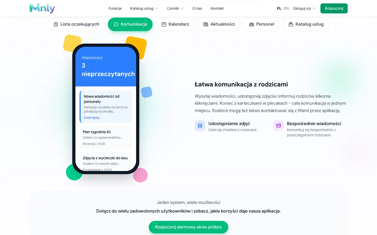 Moduł komunikacji z rodzicami w Minly