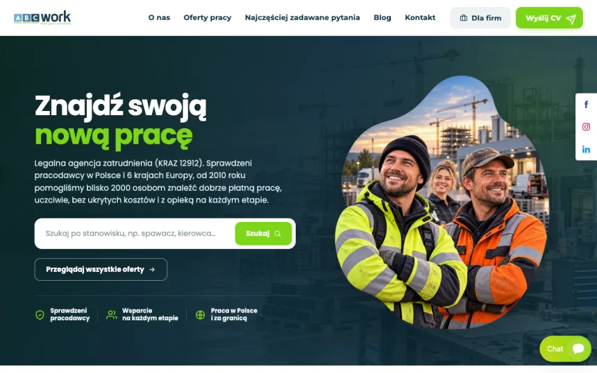 Strona internetowa ABCWork, realizacja Weblix