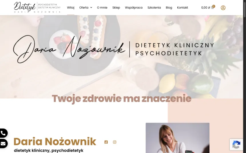Strona internetowa Daria Nożownik, realizacja Weblix