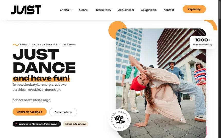 Strona internetowa Just Dance Studio, realizacja Weblix