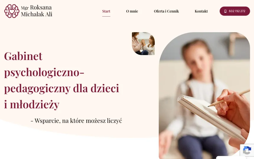 Strona internetowa Psycholog Dziecięcy Kraków, realizacja Weblix