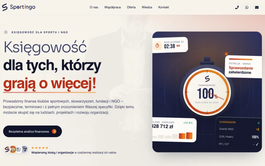 Strona internetowa Sportingo, realizacja Weblix