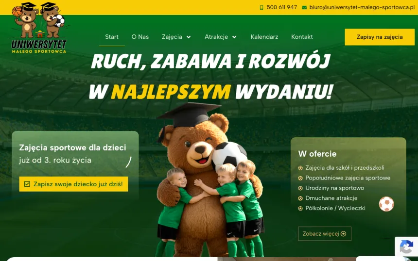 Strona internetowa Uniwersytet Małego Sportowca, realizacja Weblix